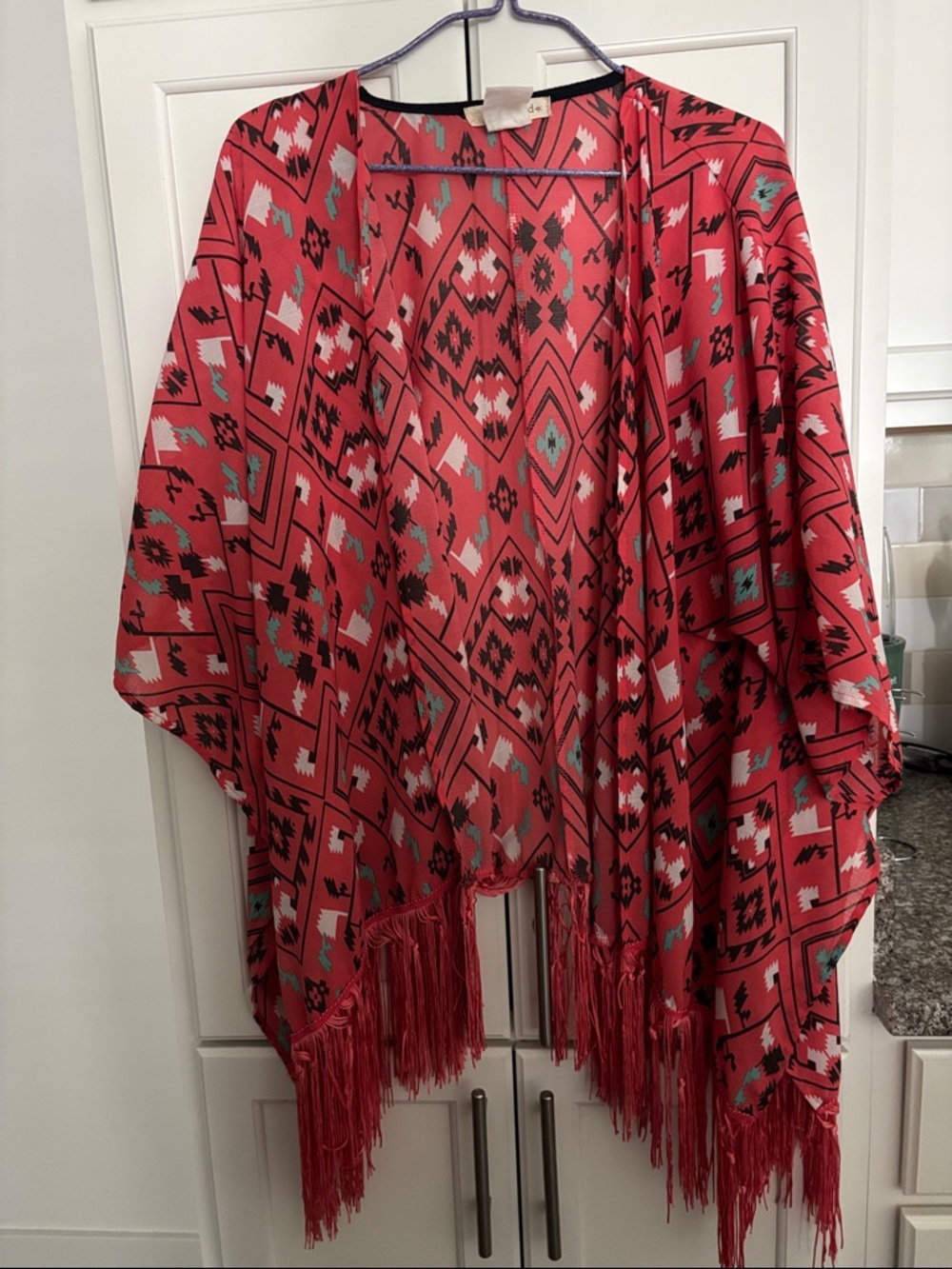 Pink Geometric Fringe Kimono - [Brand]